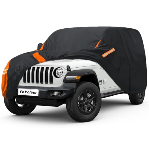 YoYolaur 10-Layer Compatible with Jeep Wrangler Cover Waterproof 2 Door All Weather for Automobiles Outdoor Full Exterior Soft Cotton Lining with Door Zipper Fit for CJ YJ TJ JK JL