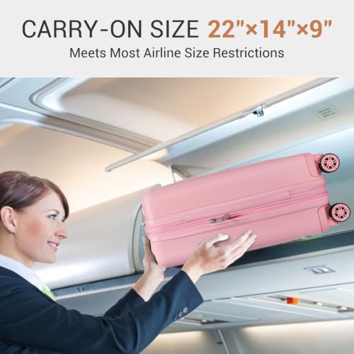 Image of Kono Carry On Luggage 22x14x9 Airline Approved 20 Inch Expandable, Pink