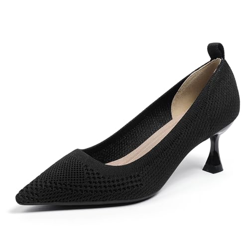 Women's Knitted Kitten Heels Pumps Comfortable Knit Closed Toe Fashion Pointed Toe Dress Wedding High Heels Casual Dress Shoes