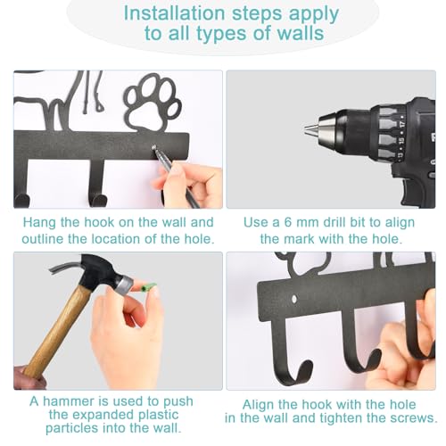 Wisebom Hundezubehör, Hunde Garderobe Schlüsselhalter aus Metall Hundegarderobe Hundegarderobe mit 5 Haken für Hundebesitzer Wanddeko