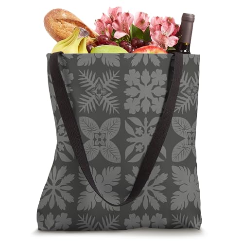 Bolso tote con estampado de cuadro hawaiano negro y gris miniatura 4