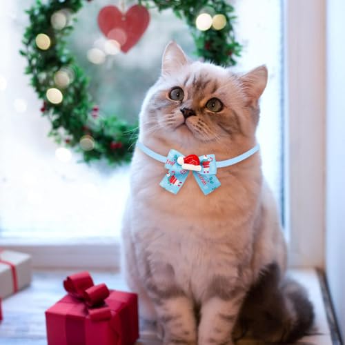 Bekecidi 9 Pack weihnachtliche Hundefliegen, Katzenhalsband Schneemann Weihnachtsbaum Elchmuster Fliegen für Hunde Katzen Haustiere Weihnachtsfest Dekorationszubehör
