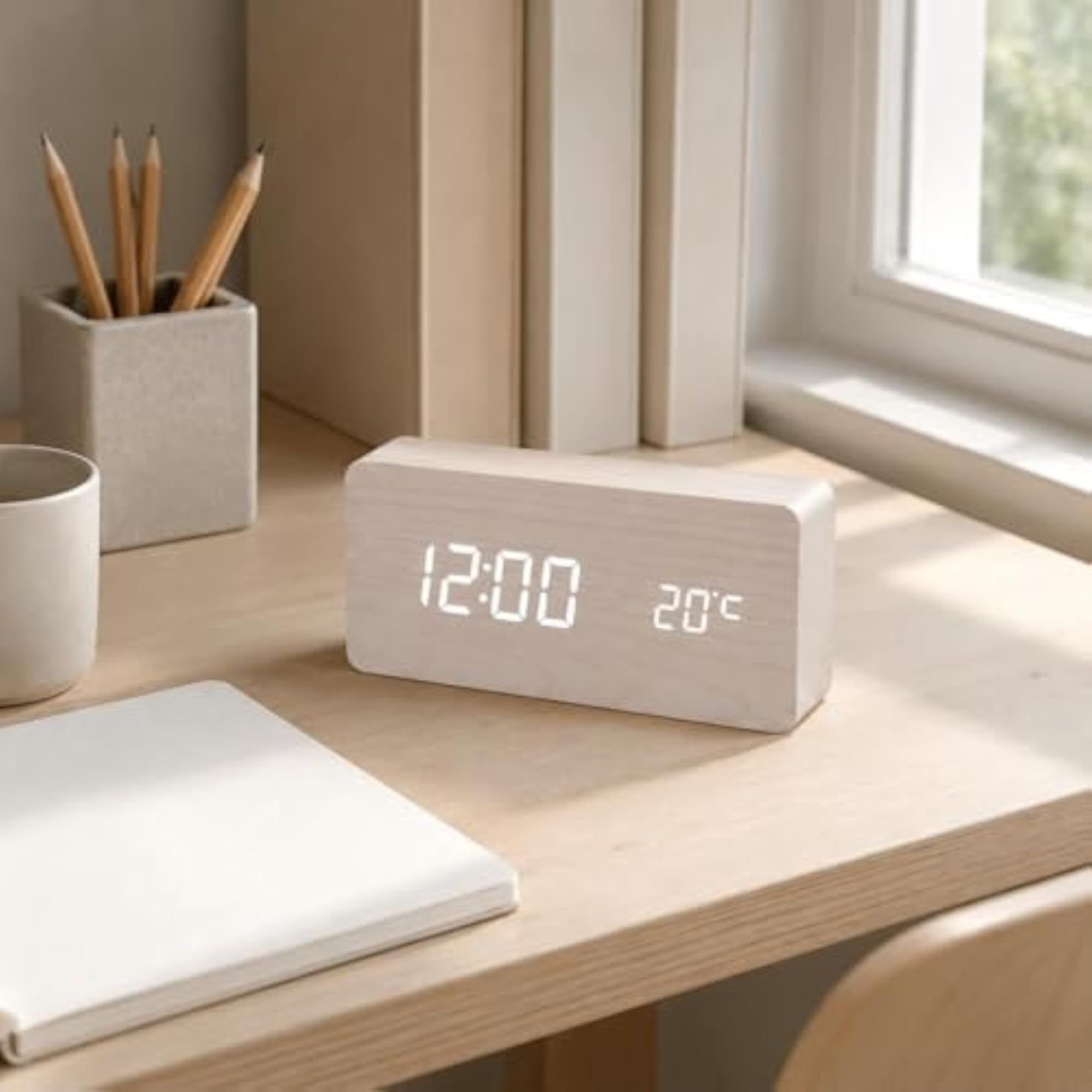 Adjustable Brightness Wooden Digital Alarm Clock for Students