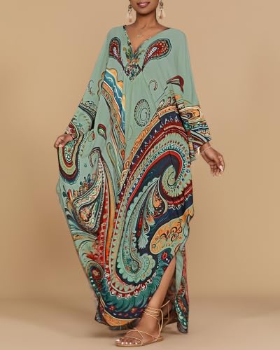 Image of Bsubseach Moo Moos for Women Batwing Sleeve Kaftan Dresses with Pockets