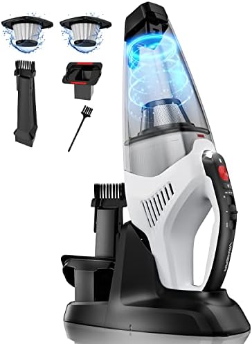 VAKERR Handheld Vacuum Cordless Cleaner, 15KPA Strong Suction Car Vacuum with LED, 2H Fast Charge with 45 Mins Runtime, 2 Modes Rechargeable Detachable Battery, 1L Dust Cup for Home Pet &Car Cleaning