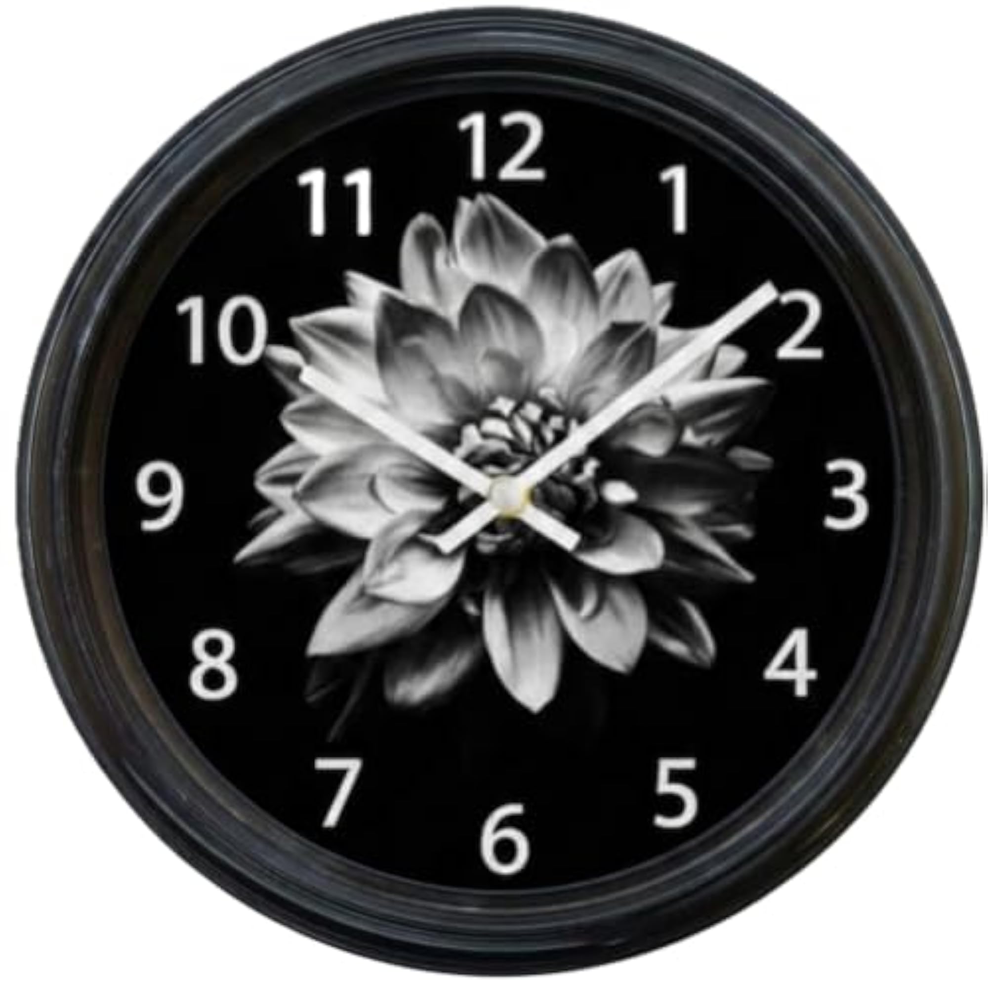 Black Floral Wall Clock with Dahlia Print, Round
