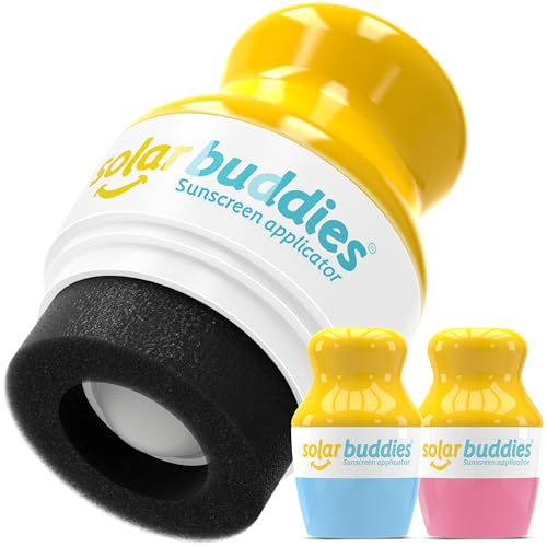 Solar Buddies Sunscreen Applicator Blue & Pink Duo BPA-Free Refillable Roll-on Sponge for Sunscreens & Lotions For Kids Adults & Families 3.4Fl Oz Perfect for Travel