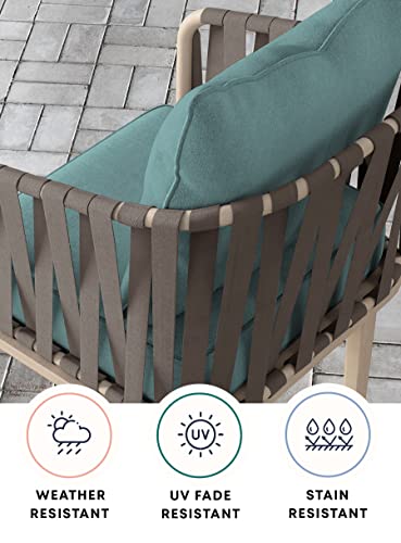 Honeycomb Outdoor Textured Solid Coastal Blue Deep Seating Patio Cushion Set: Resilient Foam Filling, Weather Resistant, Stylish Set, Seat: 24" W X 23" D X 6.5” T; Back: 27" W X 24” L #TOP3