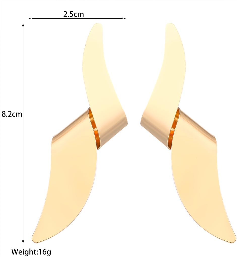 Chunky Geometric Twisted Statement Earrings for Women, Exaggerated 14K Gold High Polish Drop Dangle Stud Earrings Trendy Jewelry Accessories - Image 2