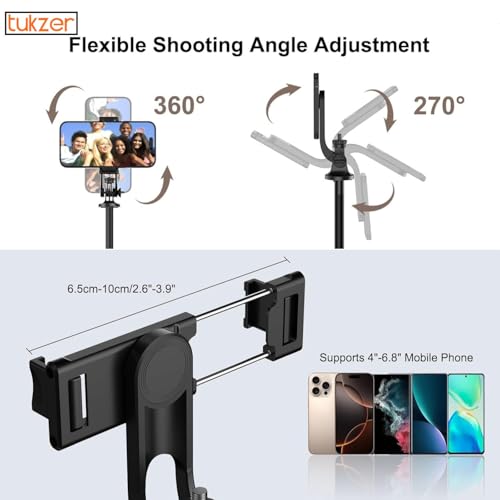 Image of Tukzer Long Multifunctional Selfie Stick with Tripod Stand & Bluetooth Wireless remote Aluminum 61 inch For Iphone, Samsung & all Mobile Phones, Vlogging, Live Stream,1 /4 inch Screw for DSLR Camera,Ring Light