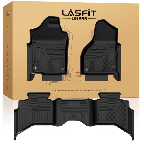 LASFIT Floor Mats for 2013-2018 Dodge Ram 1500 Quad Cab, 2019-2024 Dodge Ram 1500 Classic, Fit for Bucket Seat & Carpet Flooring, All Weather TPE Custom Fit Car Mats Floor Liners 1st & 2nd Row, Black