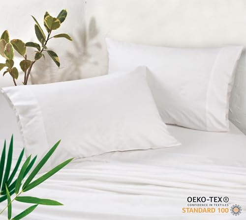 Image of Royale Linens Cooling Pillow Cases King Size Set of 2-100% Rayon Derived from Bamboo Cooling Pillowcase for Hot Sleepers - Soft & Silky Pillow Covers with Envelope Closure (White 20x40 Inches)
