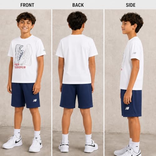 Image of New Balance Boys Athletic Shorts Set - 2 Piece Cotton Blend Jersey Shirt and Active Basketball Shorts for Boys