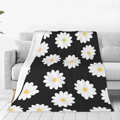 Couverture polaire douce lit imprimé marguerites blanches plaid chaud - 2