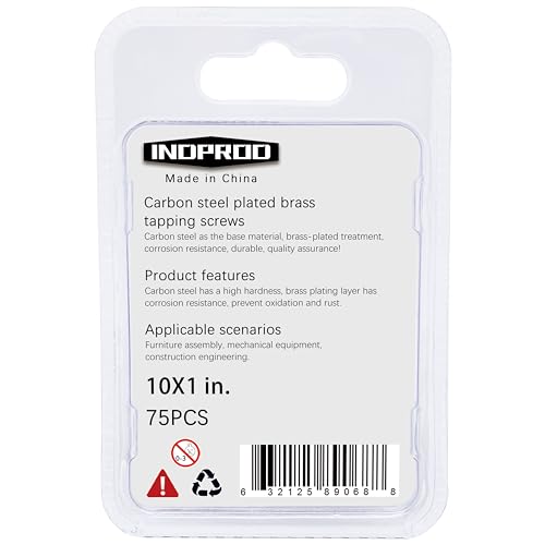 INDPROD #10 x 1 in. Wood Screw, Phillips Flat Head Self Tapping Screws, Brass Plated Carbon Steel, Brass Plated Screws, Wood Screws #10 X 1 Inch, 75Pcs