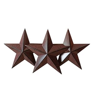 Cvhomedeco country rustic antique vintage gifts burgundyblack metal barn star walldoor decor 12 inch set of 3  urban country home decor