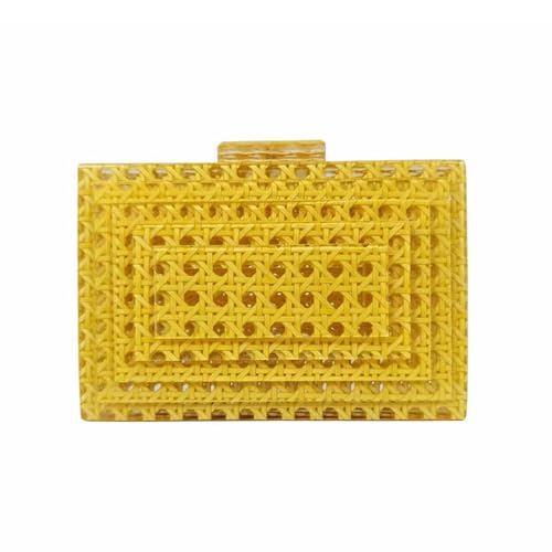 Image of Women Acrylic Rattan Clutch Purse Rattan Woven Evening Bag Wedding Party Purse Summer Beach Wicker Shoulder Handbag