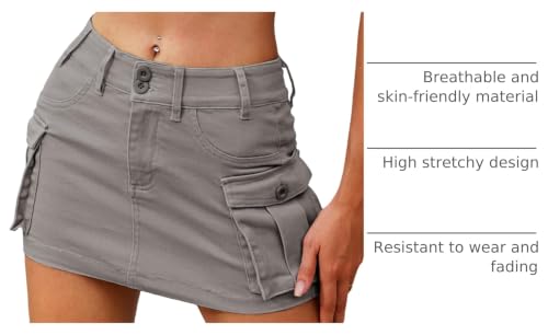 Image of ELLEVEN Low Rise Denim Mini Skirt for Women High Stretch Jean Skirts