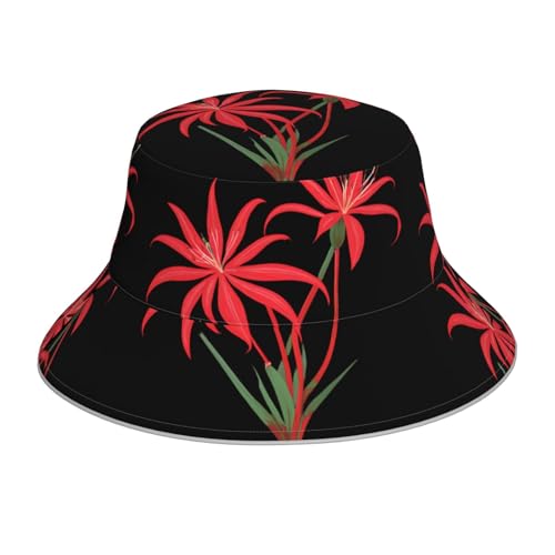 WHJSSF Red Spider Lily Printing Reflective Bucket Hat - Unisex Sun Protection Headwear for Men & Women