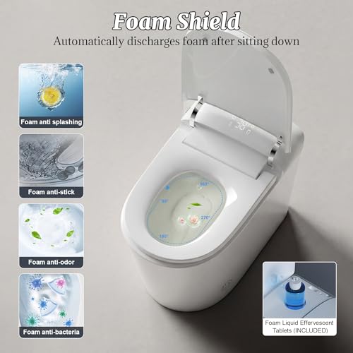 Image of Smart Bidet Toilet with Tank Foam Shield Dual Auto Flush /Lid&Seat | Foot Sensor UV-C light Electric Modern One Piece Toilet for Bathroom with Siphon Dual Flush 0.8 /1.2 GPF MAP 1000g