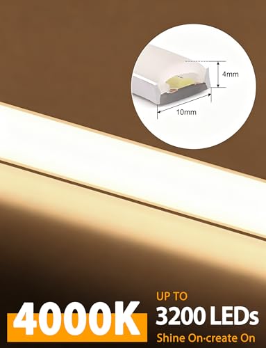 Image of Lamomo COB LED Strip Lights, 32.8Ft Natural White Dimmable Self-Adhesive Led Rope Light with Remote, Flexible Cuttable Waterproof 4000K Silicone Neon Tape Light for Bedroom,Indoor, Cabinet, 10mm Width
