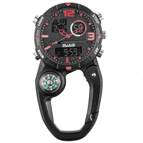 GOMETY montre de poche avec mousqueton - Montre d'infirmière à clip - Calendrier lumineux, semaine, réveil, boussole, numérique - Quartz multifonction pour...