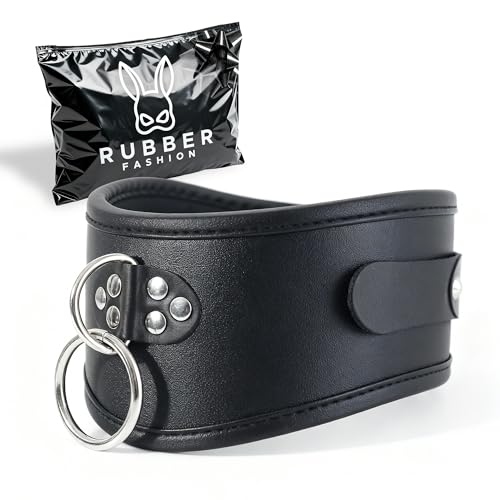 Rubberfashion Leder Halsband hoch mit Ring und Schloss - BDSM Set für Rollenspiele & Liebesspiele für Frauen und Männer - Fesseln & Bondage