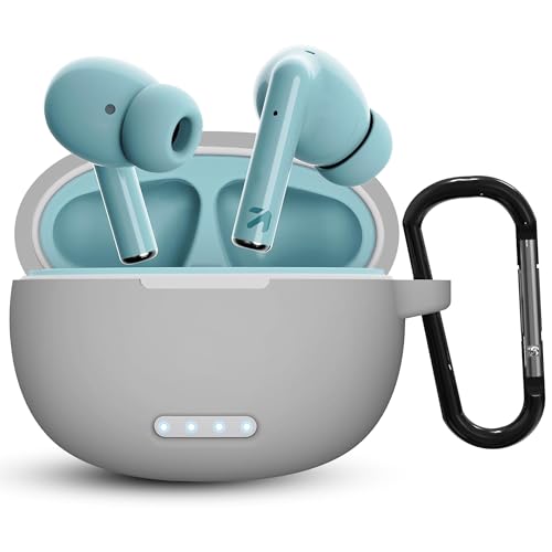 Image of Sounce Earphone Case Cover for Boult Audio W20 TWS Soft Silicone Skin Case Cover Shock Absorbing Protective Case with Keychain [Front LED Visible] - Grey