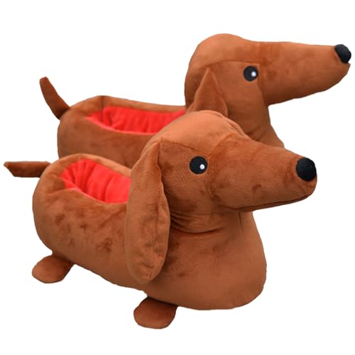 Dachshund Plush Slippers - Warm Non Slip Cotton Home Indoor Slippers for Men & Women