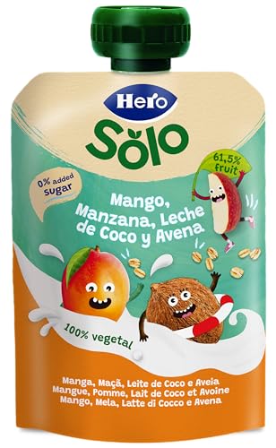 Hero Solo, Bolsita Fruta Bebé, Mango Avena Coco 100% Natural, Sin Conservantes ni Colorantes, Desde 6 Meses, 100g