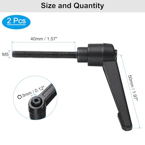 Image of uxcell 4pcs Clamping Lever Adjustable Handle Set Metric M5 x 40mm Male & M5 Female Thread Level Handles Hand Stud Knobs Quick Release Black for Lathe Machinery