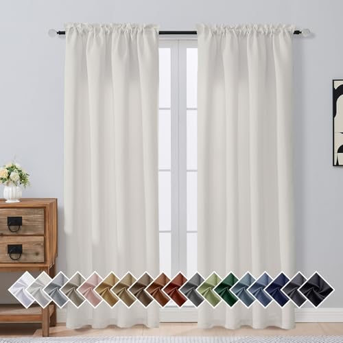 Image of Natural Room Darkening Curtains for Bedroom 78 Inches Long 2 Panels, Thermal Insulated Energy Saving Blackout Curtains for Living Room, Dual Rod Pocket Blackout Drapes, 2x40Wx78L Inches