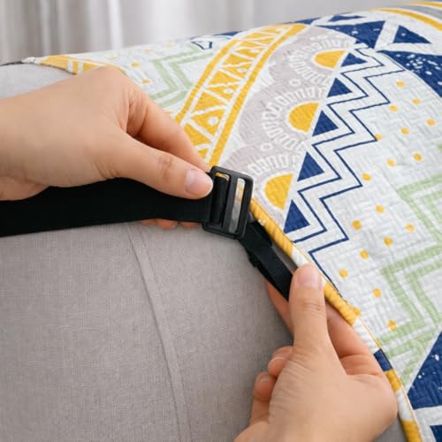 Image of Homerz Premium 2 Seater Quilted Reversible Sofa Cover Mat with Pocket Arms | Polyester Blend 350 GSM Full Coverage & Back Belt for Stability (Sylvara, 2 Seater)
