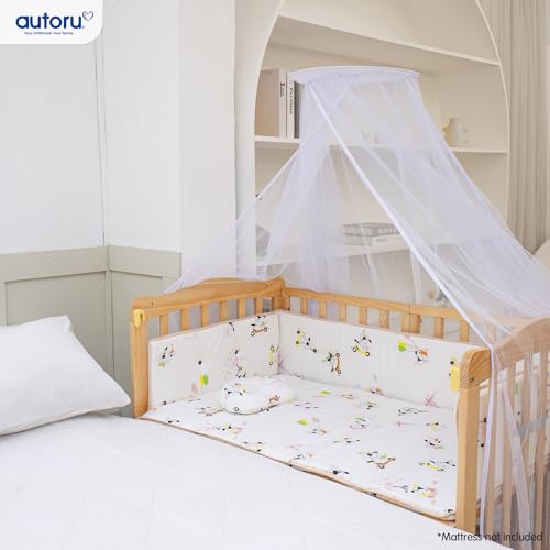 Image of autoru Wooden Multi-Functional Baby Cot C3 with Mosquito Net | Crib | Toddler Cot | Study Desk