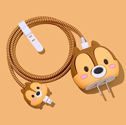 Image of Cartoon 3D Design Protective Case for 18W 20W iPhone 14 13 12 11 Pro Max Fast Charging Cable Adapter Charger, Cute Cartoon Lightning Data Cable Case for iPhone Charger Brown Squirell