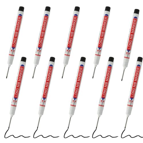 GXGM 10 Pezzi Pennarello Indelebile Nero, a Punta Fine Penna Marcatura, pennarello per legno, Penna segnaposto per cantiere, Pennarelli per Fori Profondi, Adatto per Legno, Metallo, Plastica(20mm)