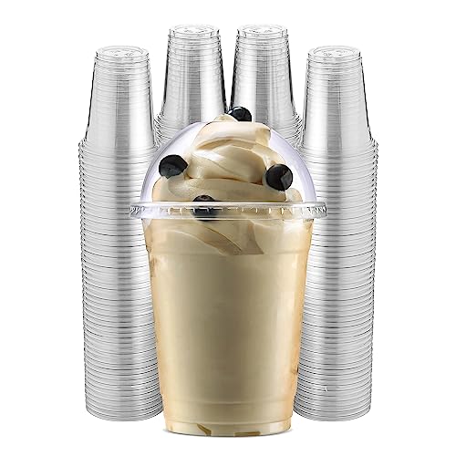 Green Direct Clear Cups With Lids / 12 oz. Clear Plastic Cups with Lids/Clear Disposable Cups/Ice coffee cups & Bubble Boba Tea Cups/Cup with Lid for Cold Drinking & Smoothie Pack of 100