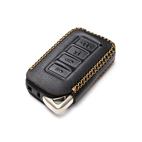 Vitodeco Genuine Leather Smart Key Fob Case Cover Protector with Leather Key Chain for 2014-2019 Lexus UX, NX, RX, GX, LX, is, ES, GS, LS (4-Button, Black)