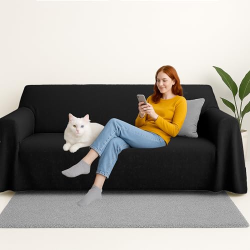 Byour3 - Sofabezug 2 3 4 Sitzer Leichte 100% Reine Baumwolle Sofa Cover Schutzhülle Sofaüberwurf L U Form Ecksofa Sofa Couch Abdeckung Alles Couchbezug Abwaschbar (Schwarz, 3 Sitzer)