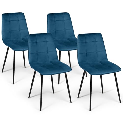 IDMarket - Lot de 4 chaises Mila en Velours Bleu pour Salle à Manger