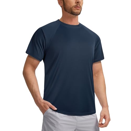 Mens Swimming Shirts Short Sleeve UPF 50 Quick Dry Sun Protection Rash Guard Shirts for Fishing Running