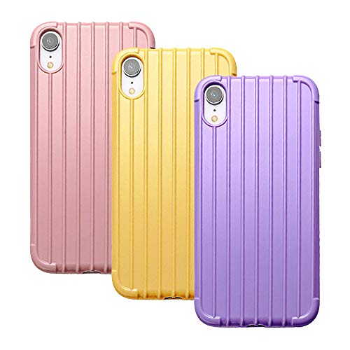 Fvntuey 3-Pack Case Compatible with iPhone XR Ultra Slim Silicone Gel TPU Soft Case with Stripes,Luggage Appearance,Emboss 3D Phone Cover,Anti-Slip Anti-Fall(1)