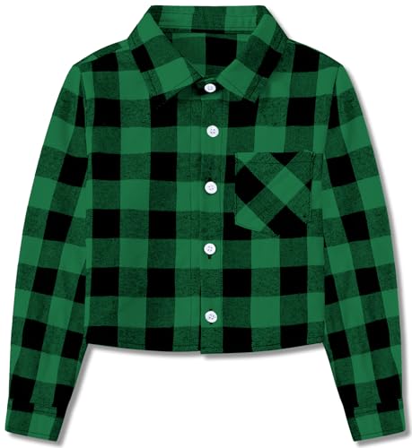 Image of SANGTREE Women and Girls Long Sleeve Flannel Casual Button Down Plaid Shirt