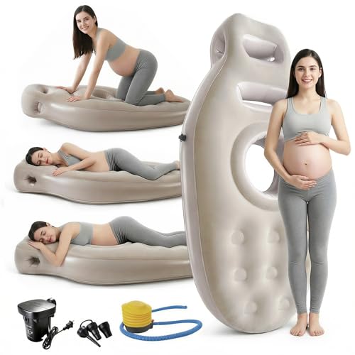 Inflatable Tummy Nest Pregnancy Pillow with Belly Hole Belly Mattress for Pregnancy Pillow Stomach Sleepers Maternity Pool Float Prenatal Massage Pillow Extra Wide&Tall All Pregnancy Stages (Brown)