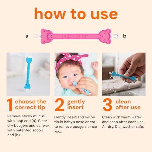 Image of oogiebear: Baby Nose Cleaner & Ear Wax Removal Tool - Safe Booger & Earwax Removal for Newborns, Infants, Toddlers - Dual-Ended - Diaper Bag Must-Have - 3 Pack with a Pouch, Colors May Vary