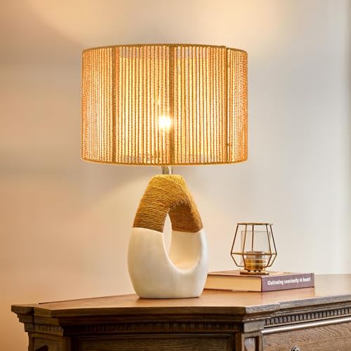 Zecoxol Boho Lamp Shades,Small Lamp Shades For Table Lamps,Wicker Drum Bell Lamp Shade For Floor Lamps,Vintage Rattan Lampshade For Hanging Lamp,Wall Sconce thumb #2