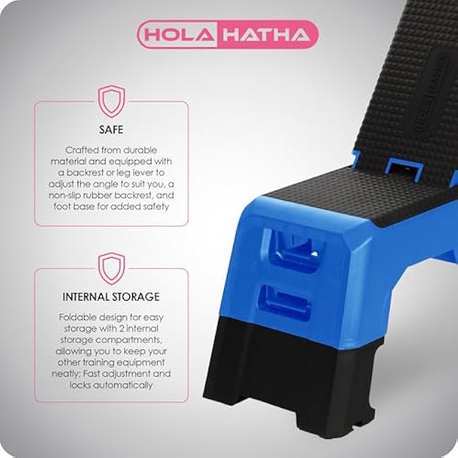 HolaHatha Adjustable Multi-Functional Exercise Bench 440 Pound Capacity Foldable Incline Deck, 8.5 to 14.5 Inch Height, Compact Design,