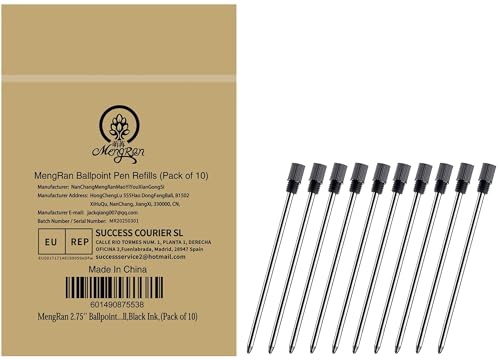 MengRan 2,75'' Mini D1 Cartouches pour Stylos à Vis, Pointe 1mm Moyenne, Compatible avec les Cartouches de Stylo Swarovski (10 pcs Black ink)