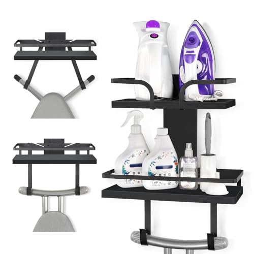 VINCOURNA Soporte Tabla Planchar, Colgador Tabla Planchar, Soporte Plancha Pared, Colgador Tabla de Planchars Pared de 2 Niveles con Ganchos Desmontables y Ajustables (en Forma de T&Y)