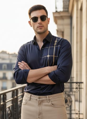 Image of IndoPrimo Men's Premium Satin Shirt for Party, Formal and Casual Wear - Stylish Designer Full Sleeve Shirt for Men